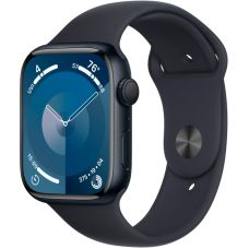 Apple Watch Series 9, 45 мм, корпус из алюминия цвета тёмная ночь, спортивный ремешок цвета тёмная ночь, размер M/L