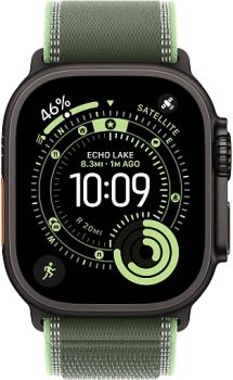 Apple Watch Ultra 3, Black Titanium Case with Green/Neon Trail Loop (S/M)