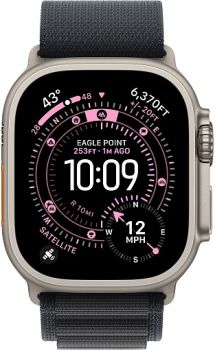 Apple Watch Ultra 3, Natural Titanium Case with Black Alpine Loop (L)