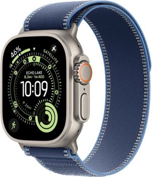 Apple Watch Ultra 3, Natural Titanium Case with Blue/Bright Blue Trail Loop (M/L)