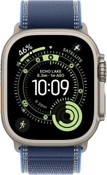 Apple Watch Ultra 3, Natural Titanium Case with Blue/Bright Blue Trail Loop (M/L)