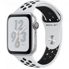Apple Watch Nike+ Series 4, 44 мм, корпус из серебристого алюминия, спортивный ремешок Nike цвета чистая платина/черный